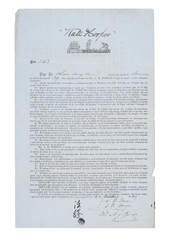 (SLAVERY AND ABOLITION--CUBA.) Contract for a Chinese indentured laborer bound to Cuba.